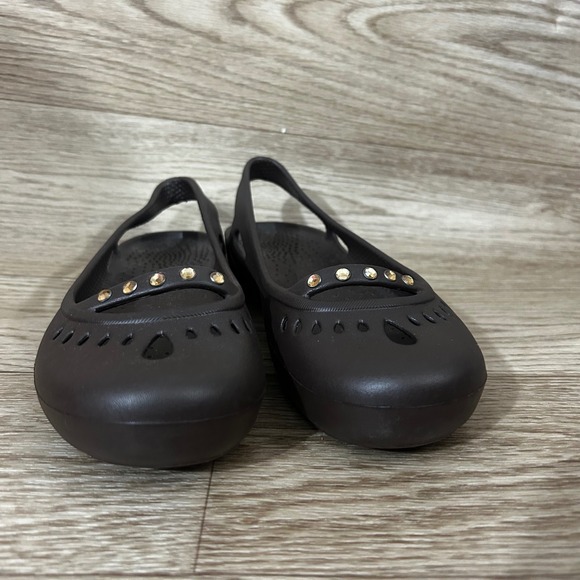 Shoes - Womens‎ Ballet Flats Slingback Shoes Brown Rhinestone Detail Size 6